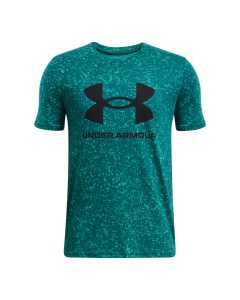 UA Boys 1376733 Sportstyle Logo AOP SS Tee 449 hydro teal-black